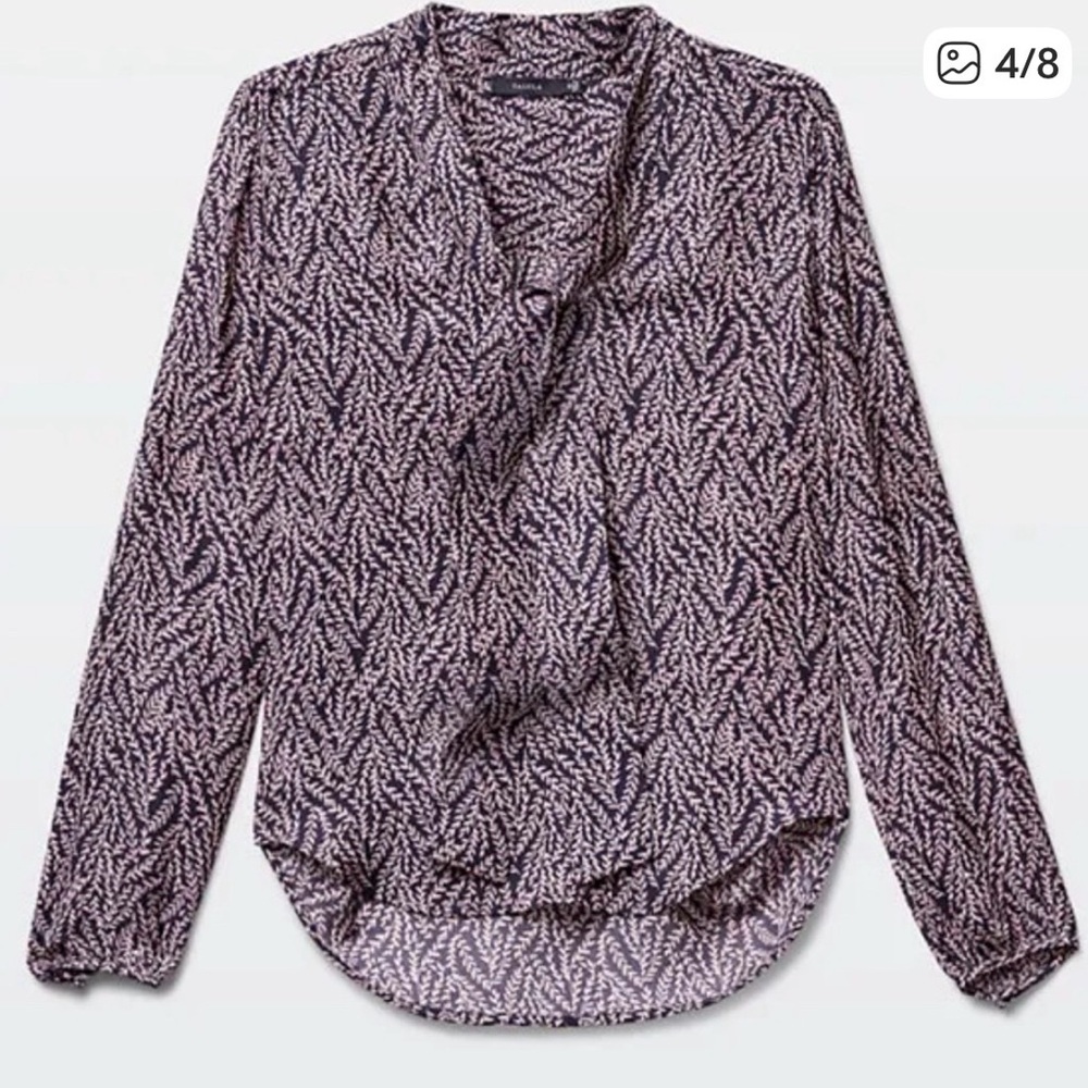 Aritzia Talula Black and Cream Patterned Blouse